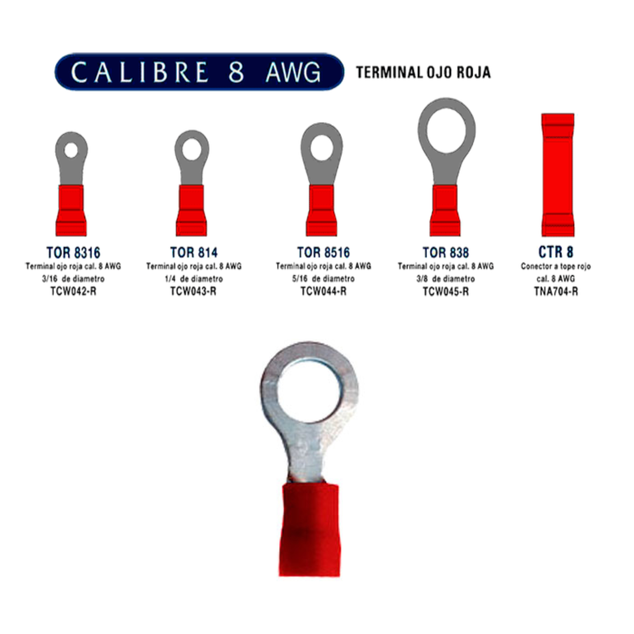 Terminal Cal Awg Ojillo Roja Tor Calibre Awg Rojo